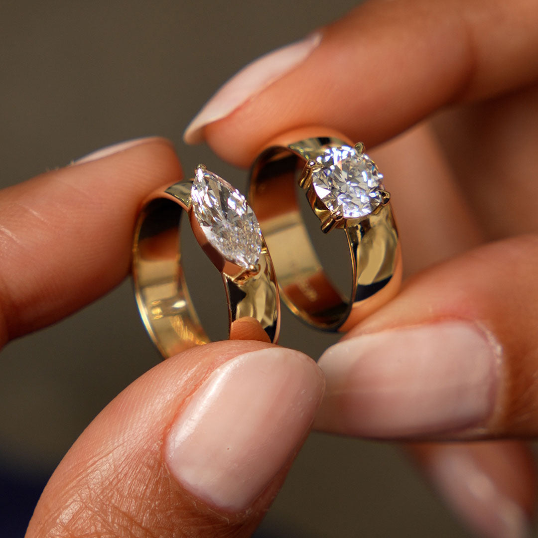 Marquise Shaped Lab Grown Diamond Solitaire Ring with Wide Band