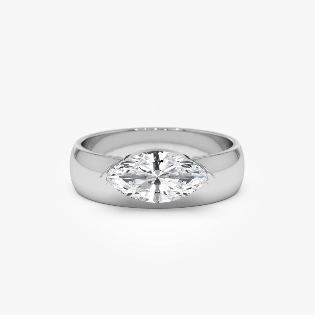 Marquise Shaped Lab Grown Diamond Solitaire Ring with Wide Band