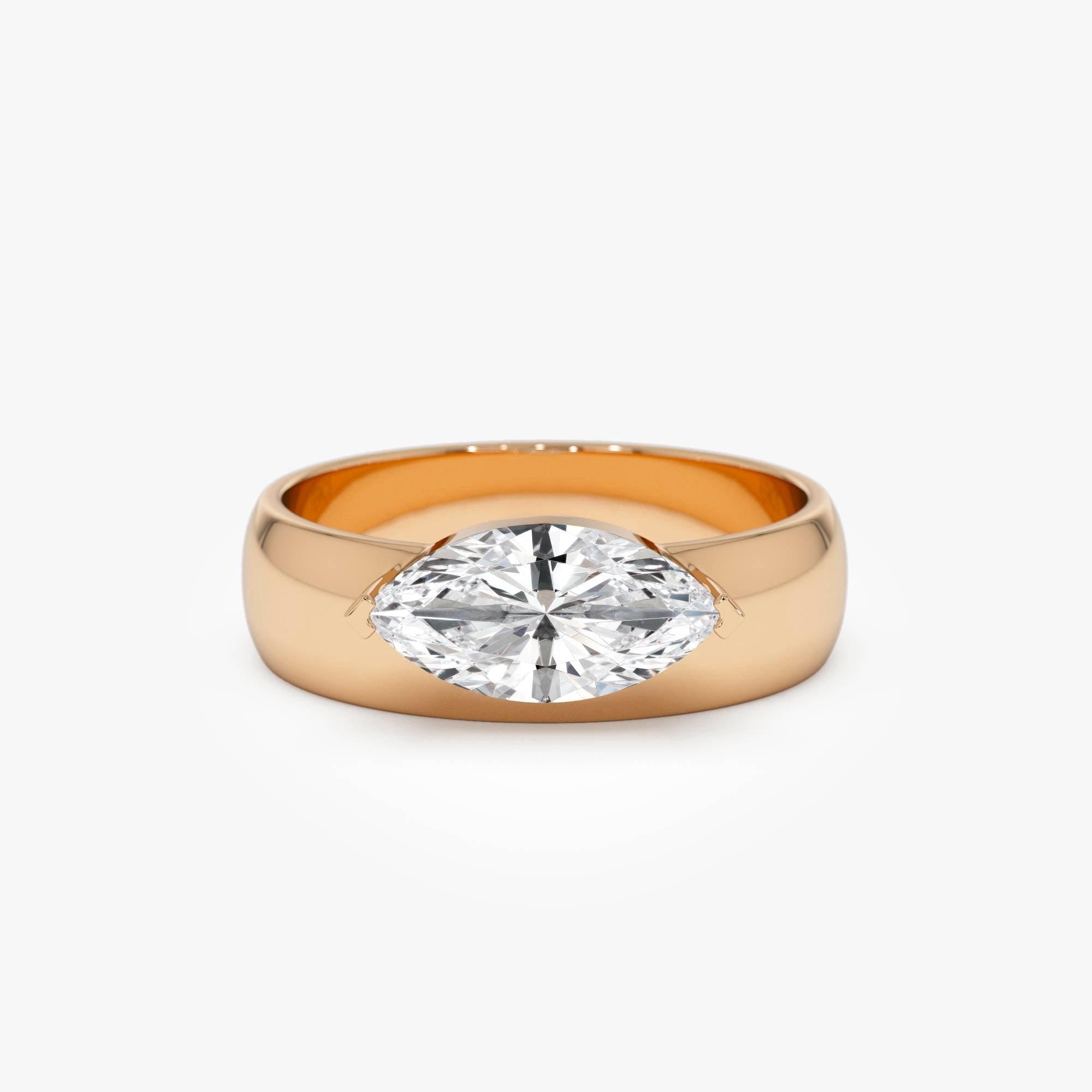 Marquise Shaped Lab Grown Diamond Solitaire Ring with Wide Band