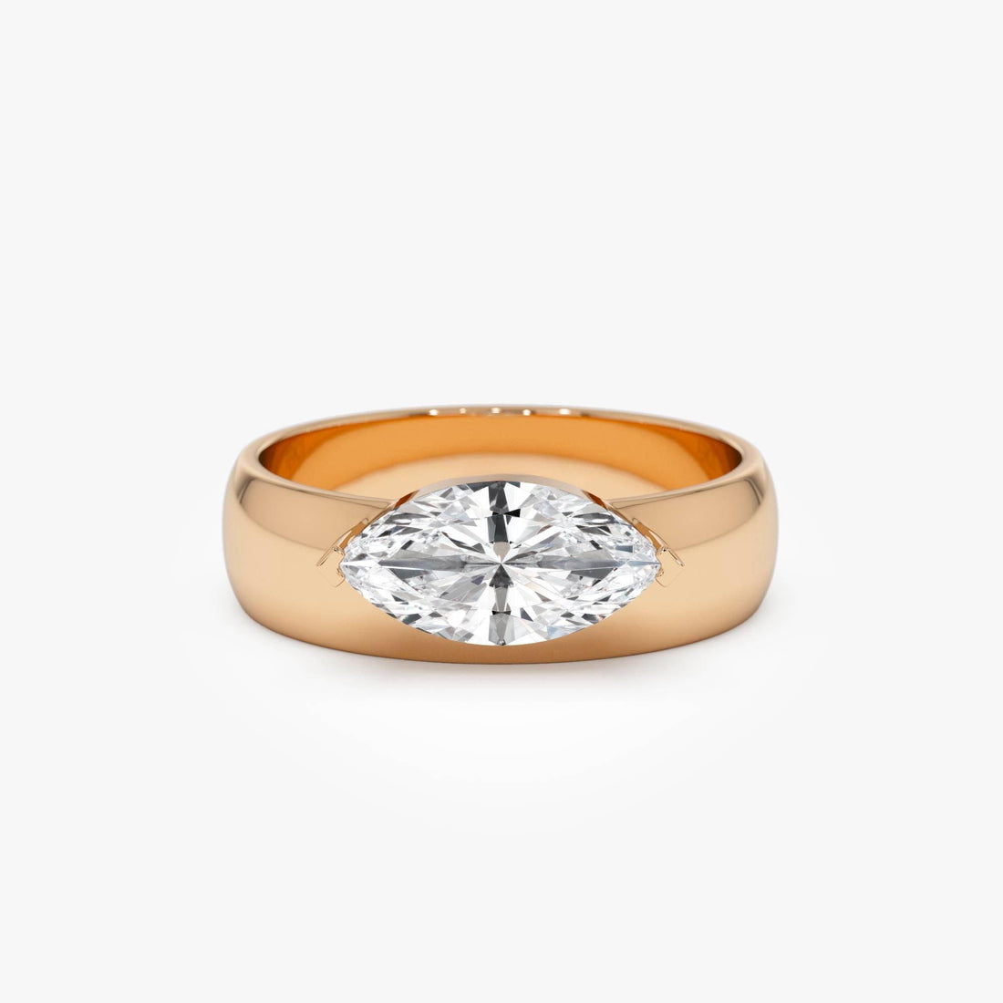 Marquise Shaped Lab Grown Diamond Solitaire Ring with Wide Band