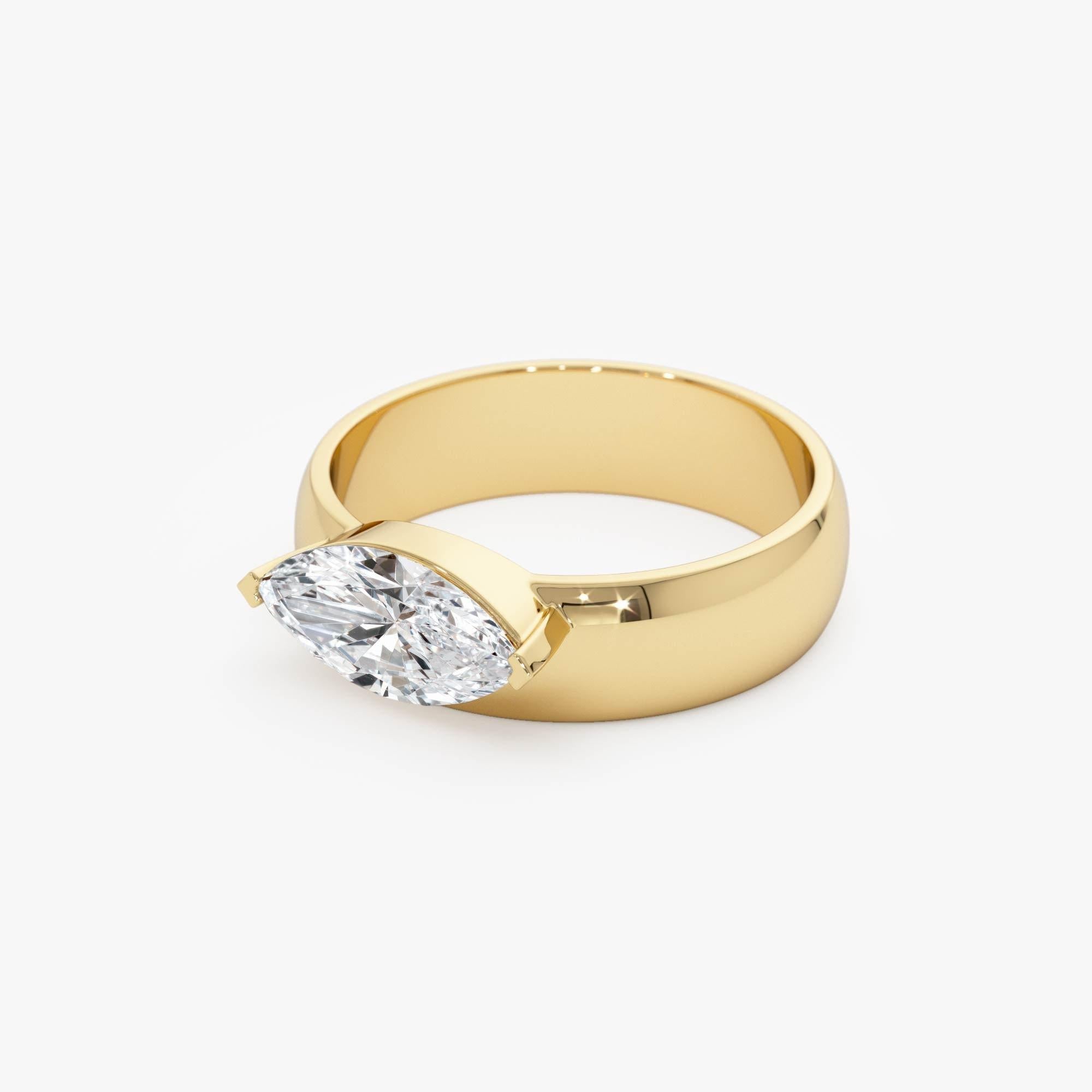 Marquise Shaped Lab Grown Diamond Solitaire Ring with Wide Band