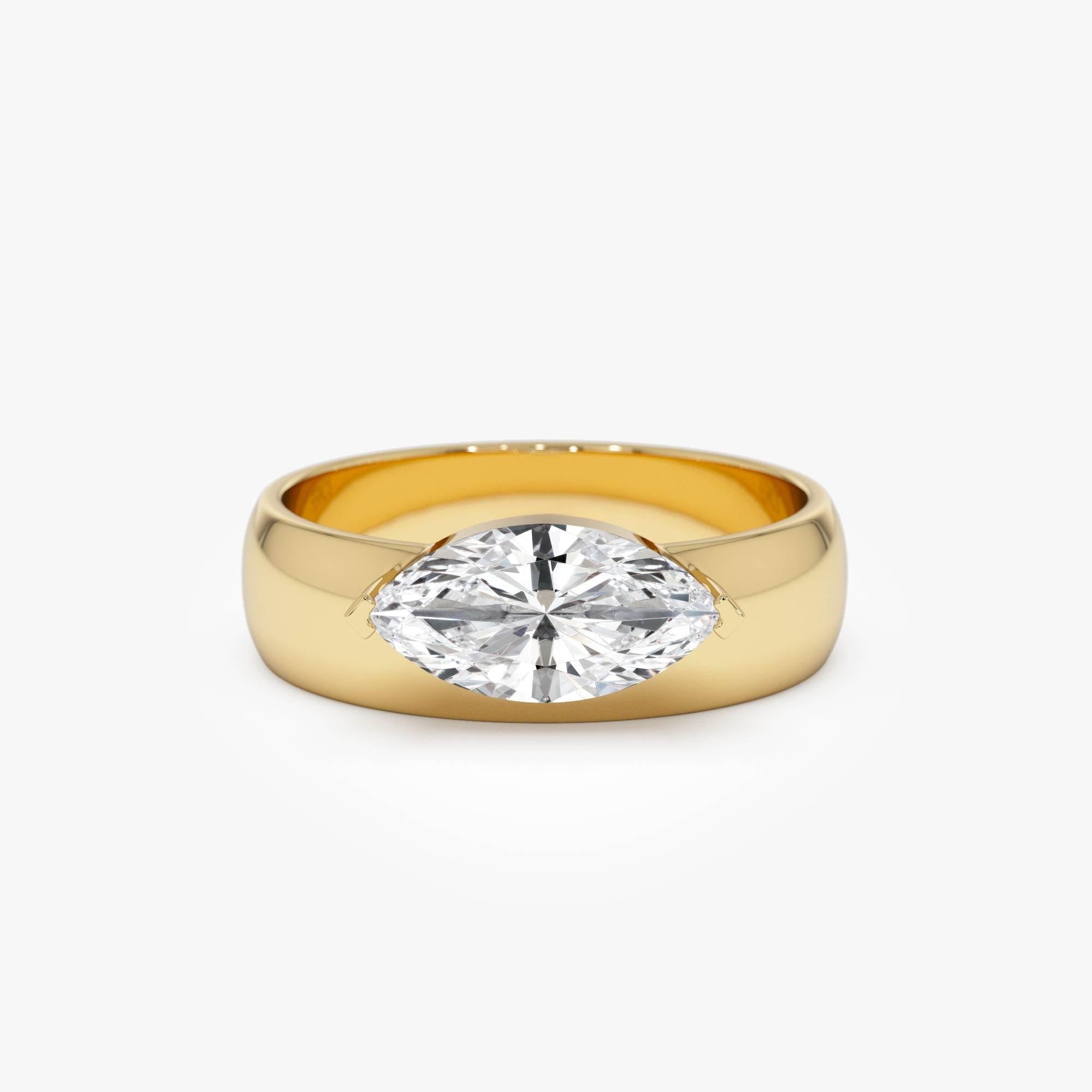 Marquise Shaped Lab Grown Diamond Solitaire Ring with Wide Band