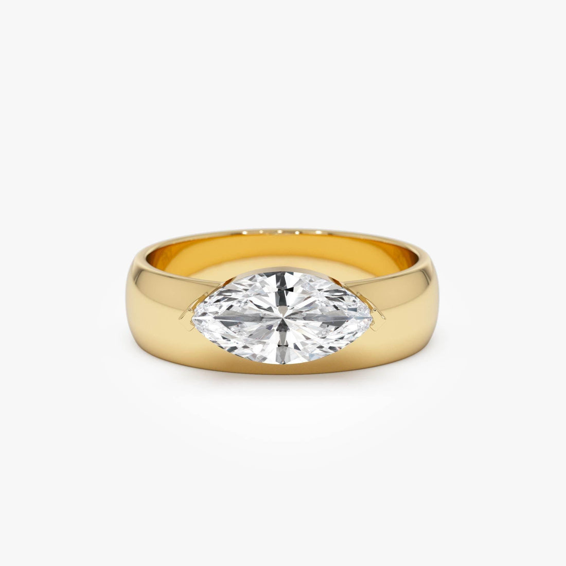 Marquise Shaped Lab Grown Diamond Solitaire Ring with Wide Band