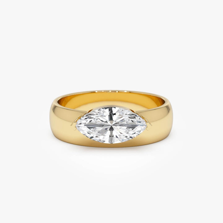 Marquise Shaped Lab Grown Diamond Solitaire Ring with Wide Band