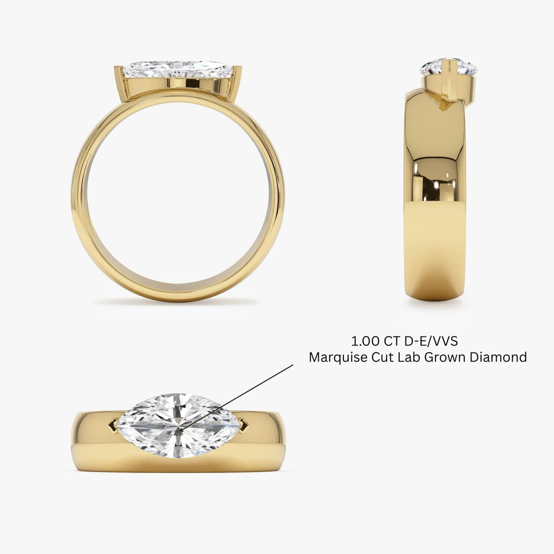Marquise Shaped Lab Grown Diamond Solitaire Ring with Wide Band