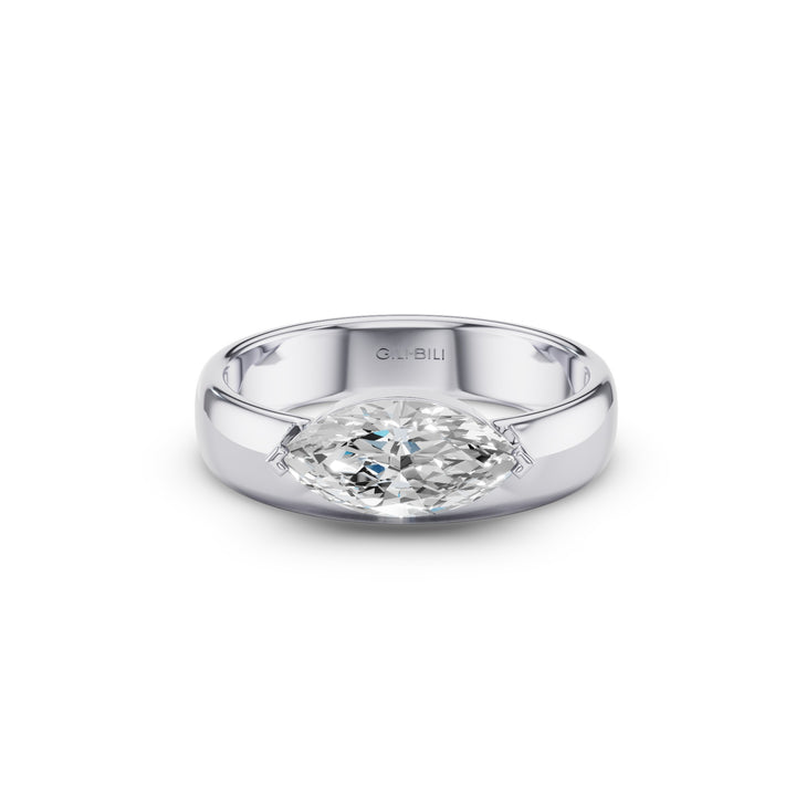 Marquise Shaped Lab Grown Diamond Solitaire Ring with Wide Band