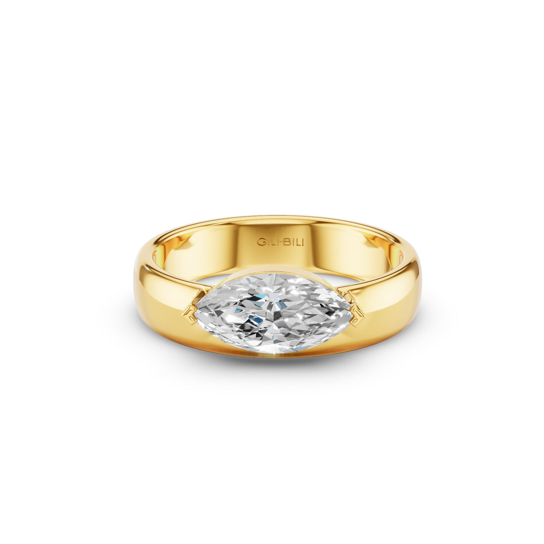Marquise Shaped Lab Grown Diamond Solitaire Ring with Wide Band