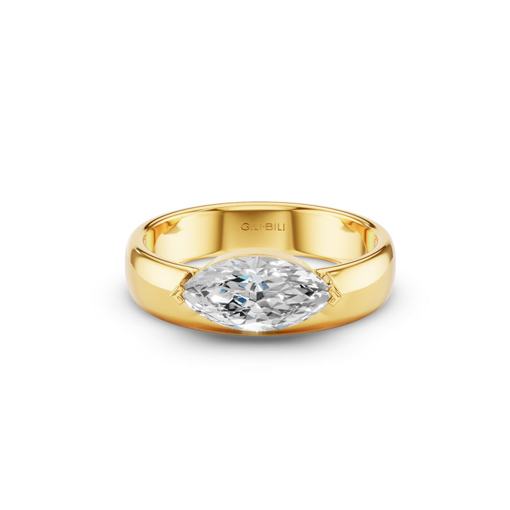 Marquise Shaped Lab Grown Diamond Solitaire Ring with Wide Band