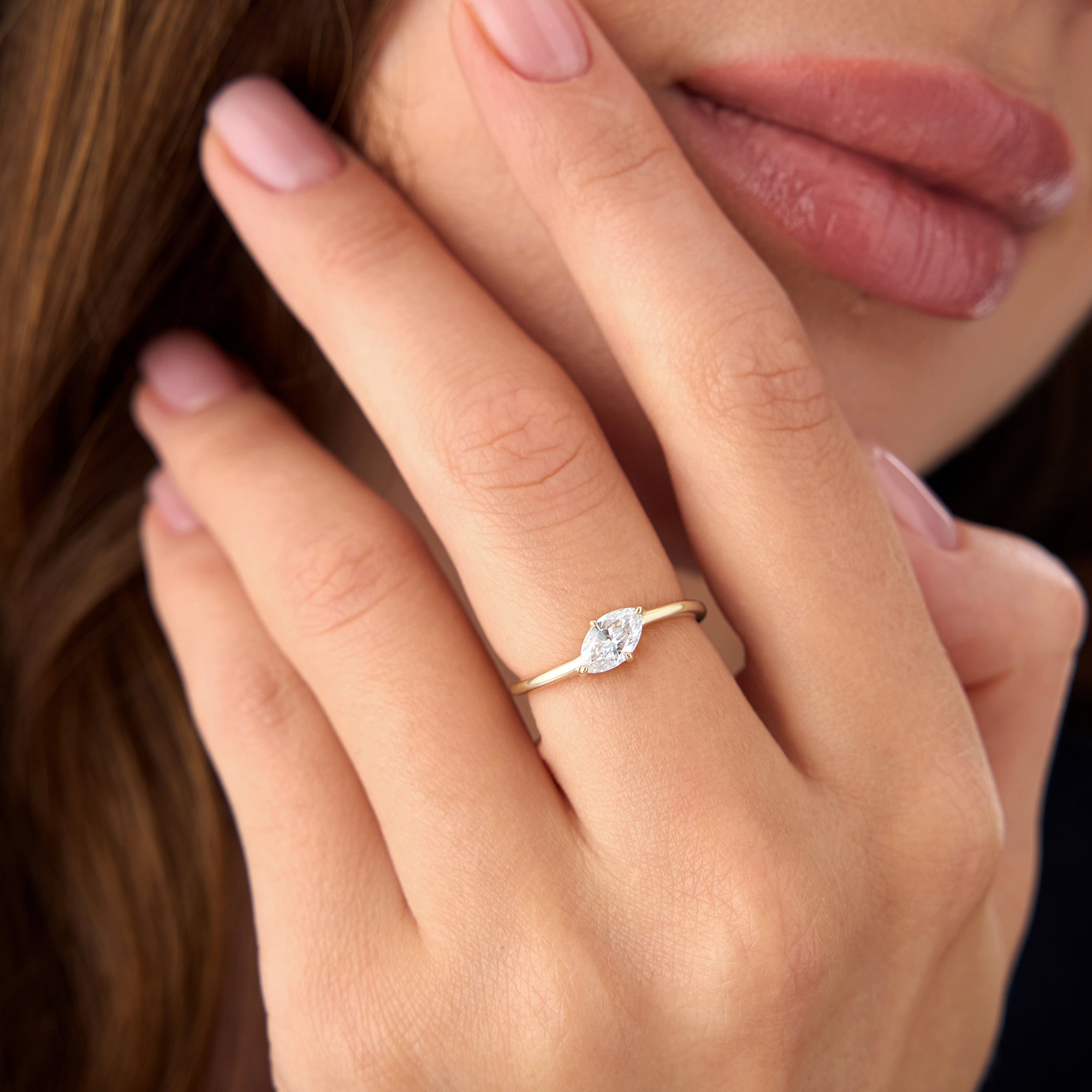 Marquise Shaped Lab Grown Diamond Wavy Ring