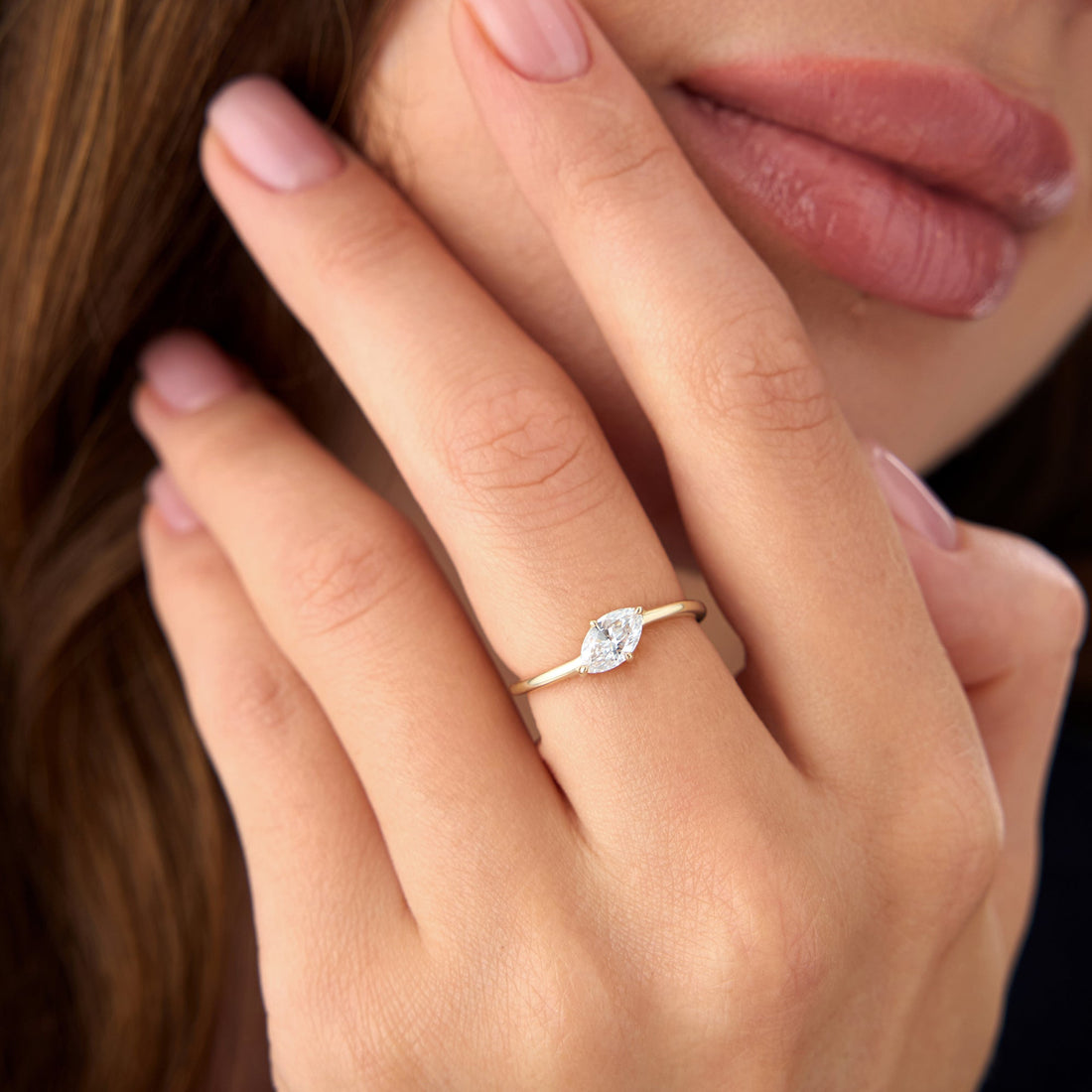Marquise Shaped Lab Grown Diamond Wavy Ring