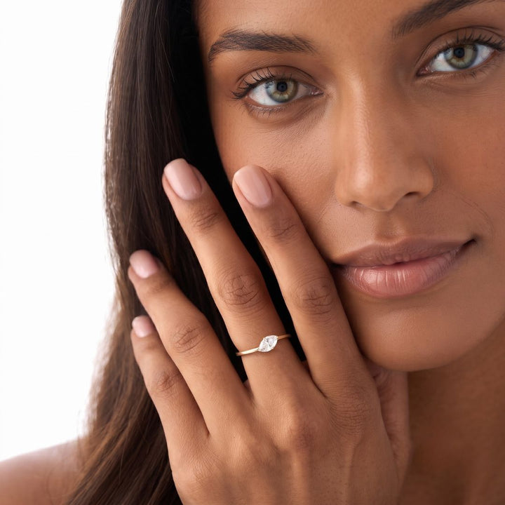 Marquise Shaped Lab Grown Diamond Wavy Ring