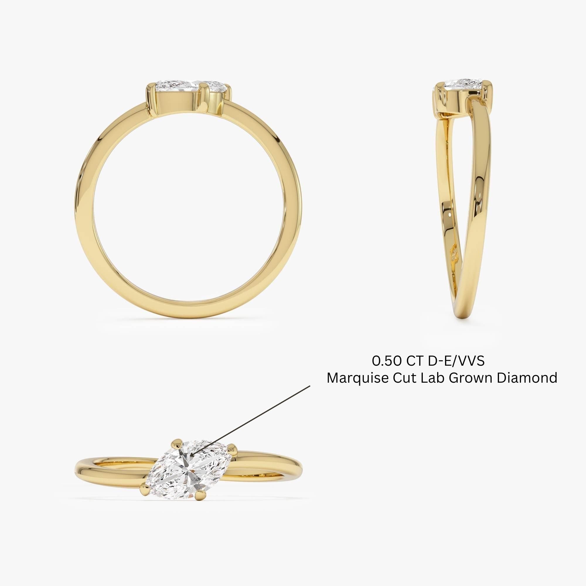 Marquise Shaped Lab Grown Diamond Wavy Ring