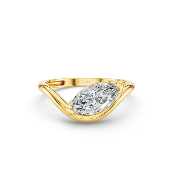 Marquise Shaped Modern Wavy Design Lab Diamond Engagement Ring
