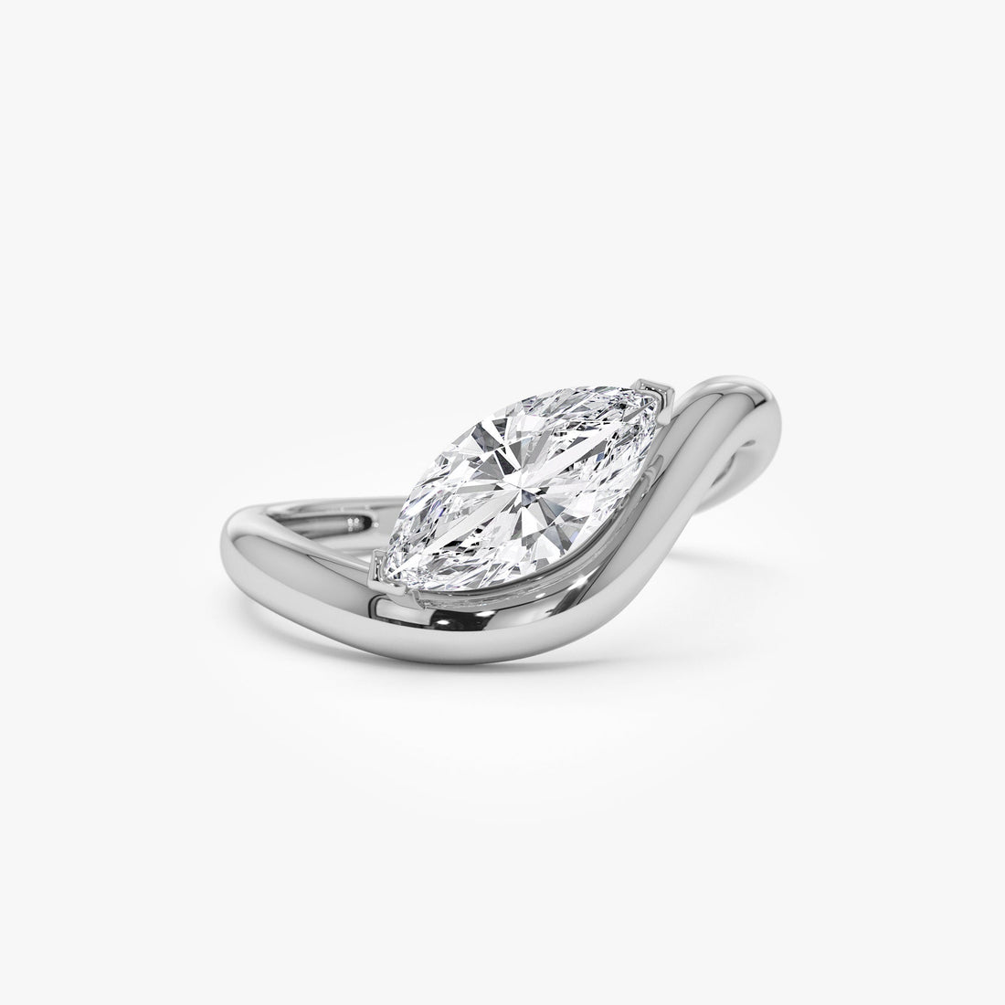 Marquise Shaped Modern Wavy Design Lab Diamond Engagement Ring