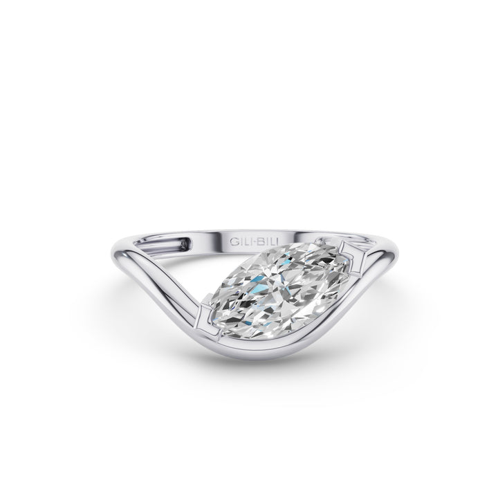 Marquise Shaped Modern Wavy Design Lab Diamond Engagement Ring