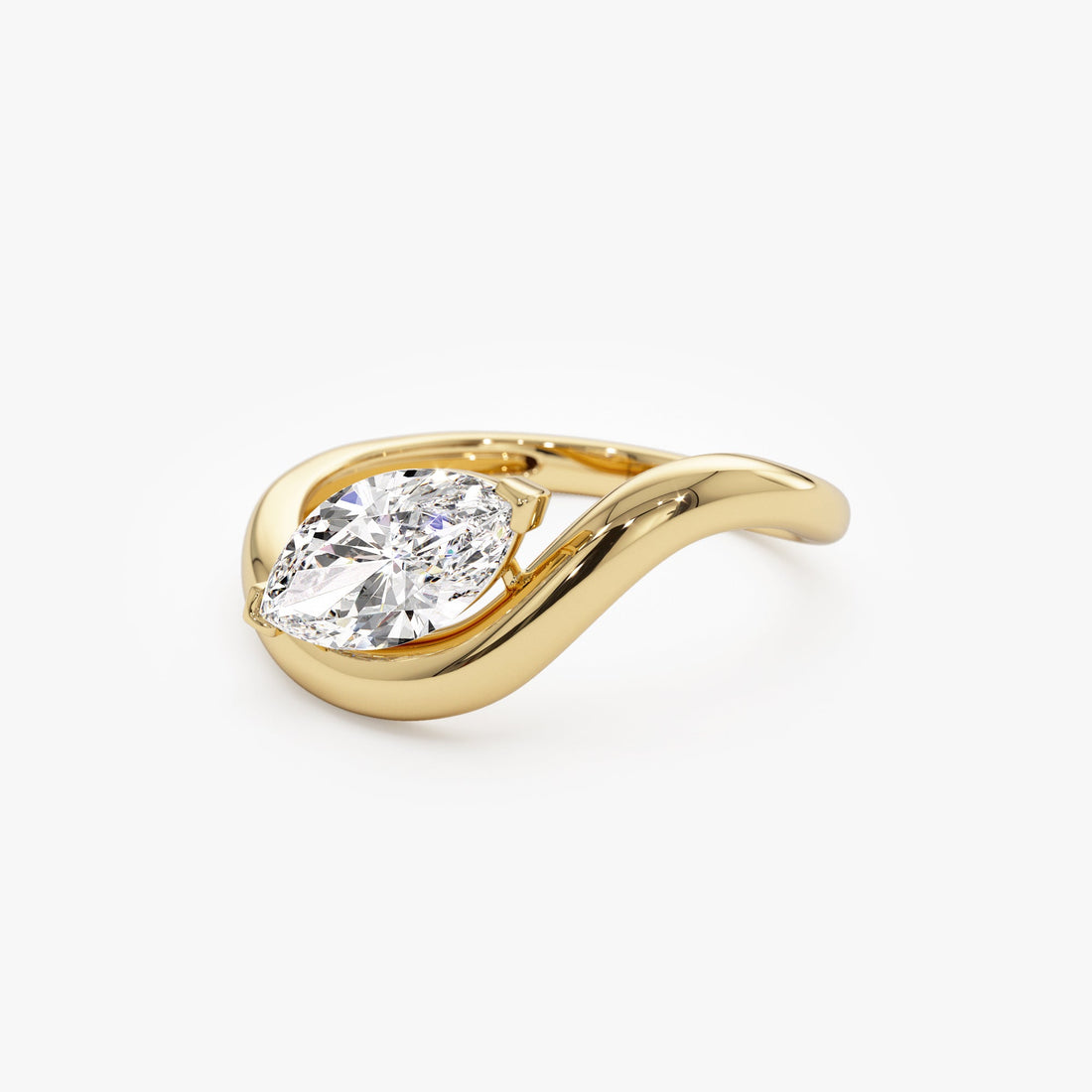 Marquise Shaped Modern Wavy Design Lab Diamond Engagement Ring