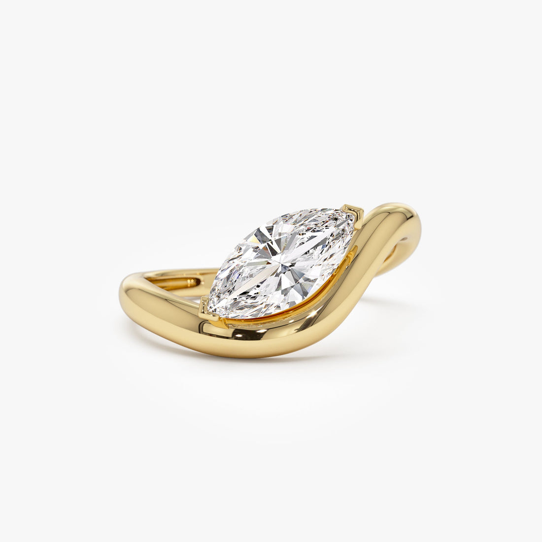 Marquise Shaped Modern Wavy Design Lab Diamond Engagement Ring