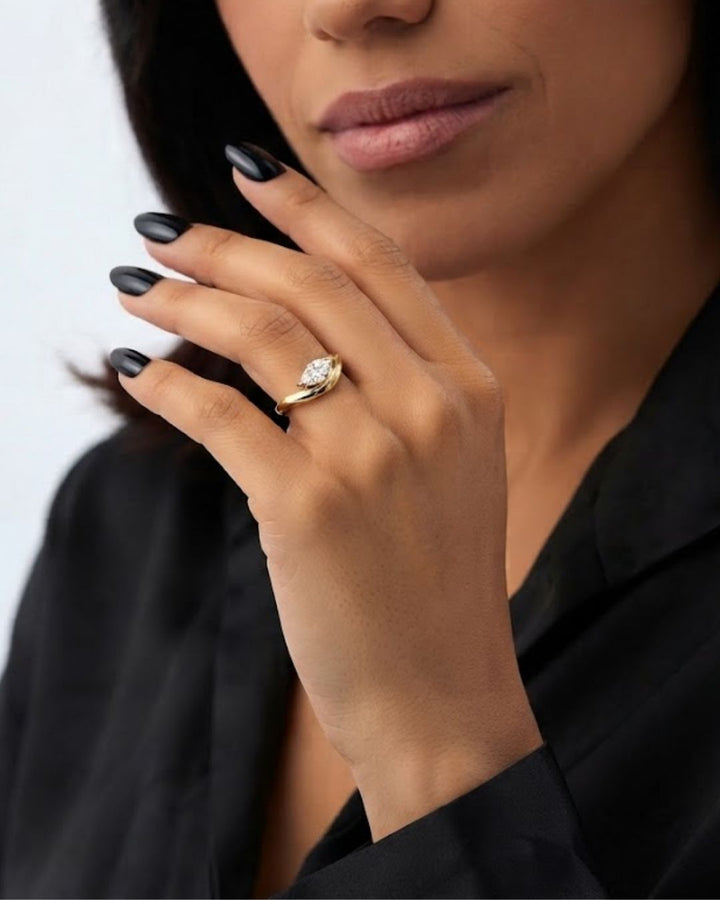 Marquise Shaped Modern Wavy Design Lab Diamond Engagement Ring