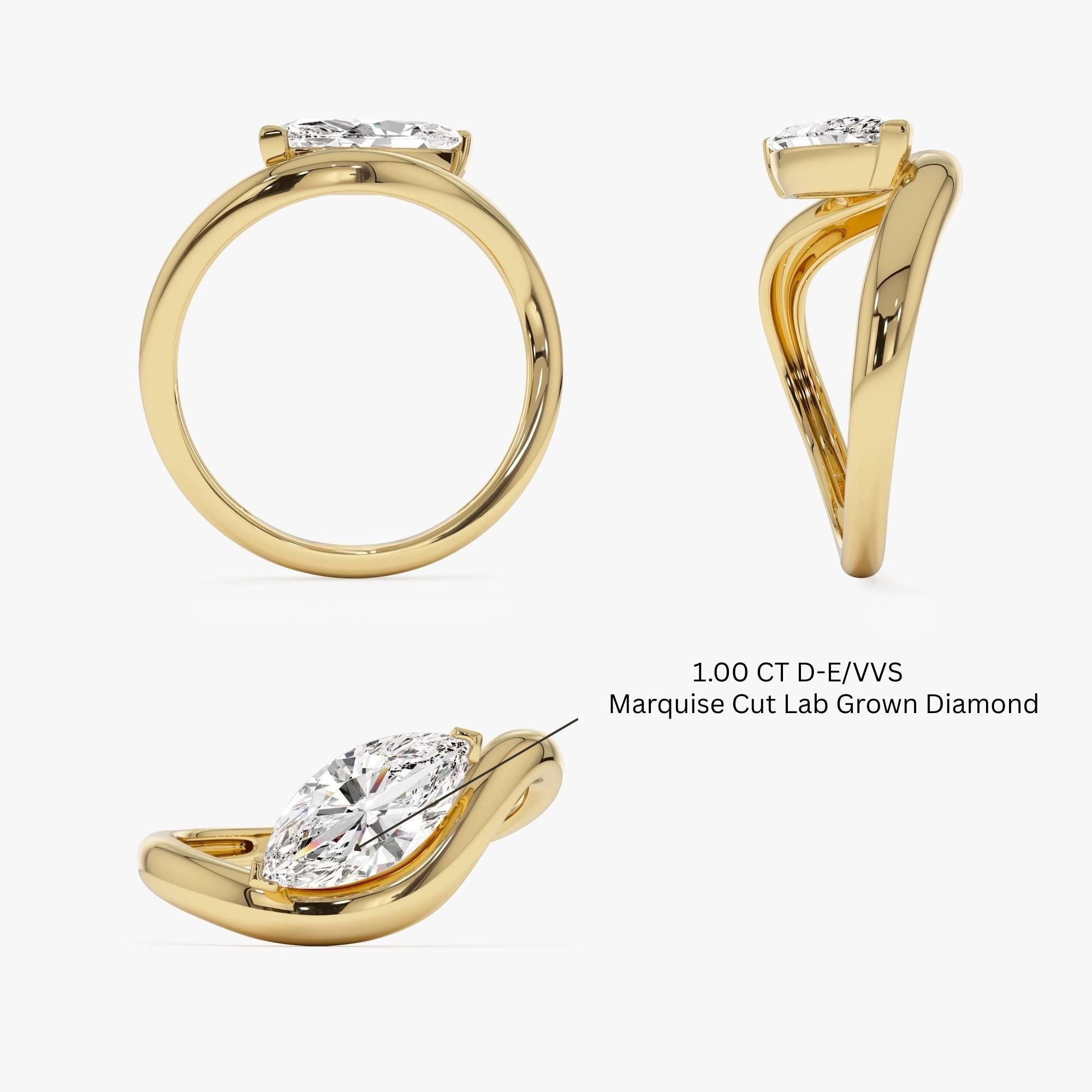 Marquise Shaped Modern Wavy Design Lab Diamond Engagement Ring