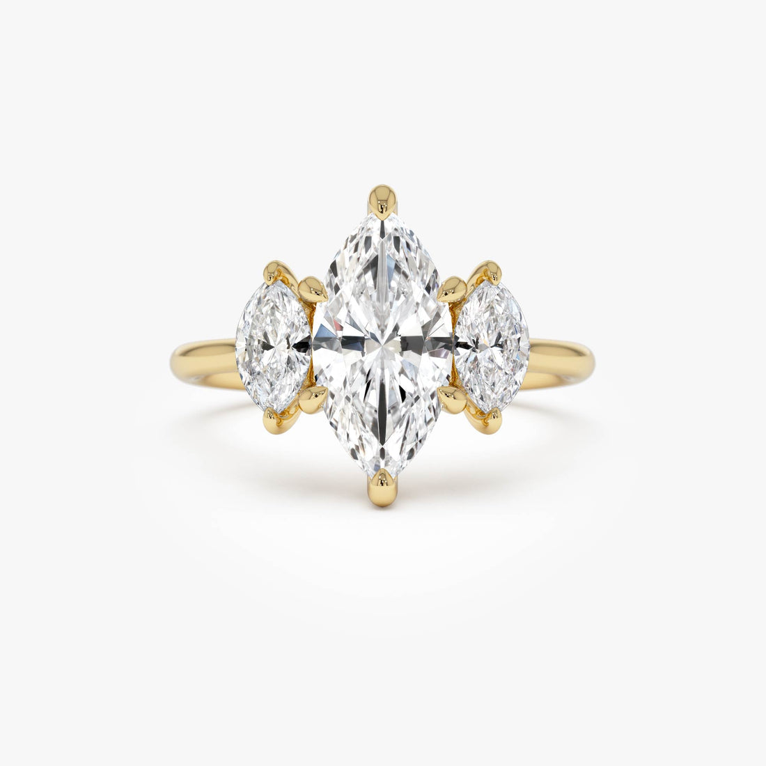 Marquise Shaped Three Stone Lab Grown Diamond Engagement Ring