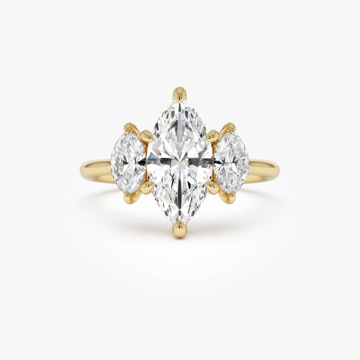 Marquise Shaped Three Stone Lab Grown Diamond Engagement Ring