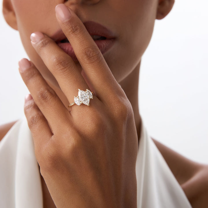 Marquise Shaped Three Stone Lab Grown Diamond Engagement Ring
