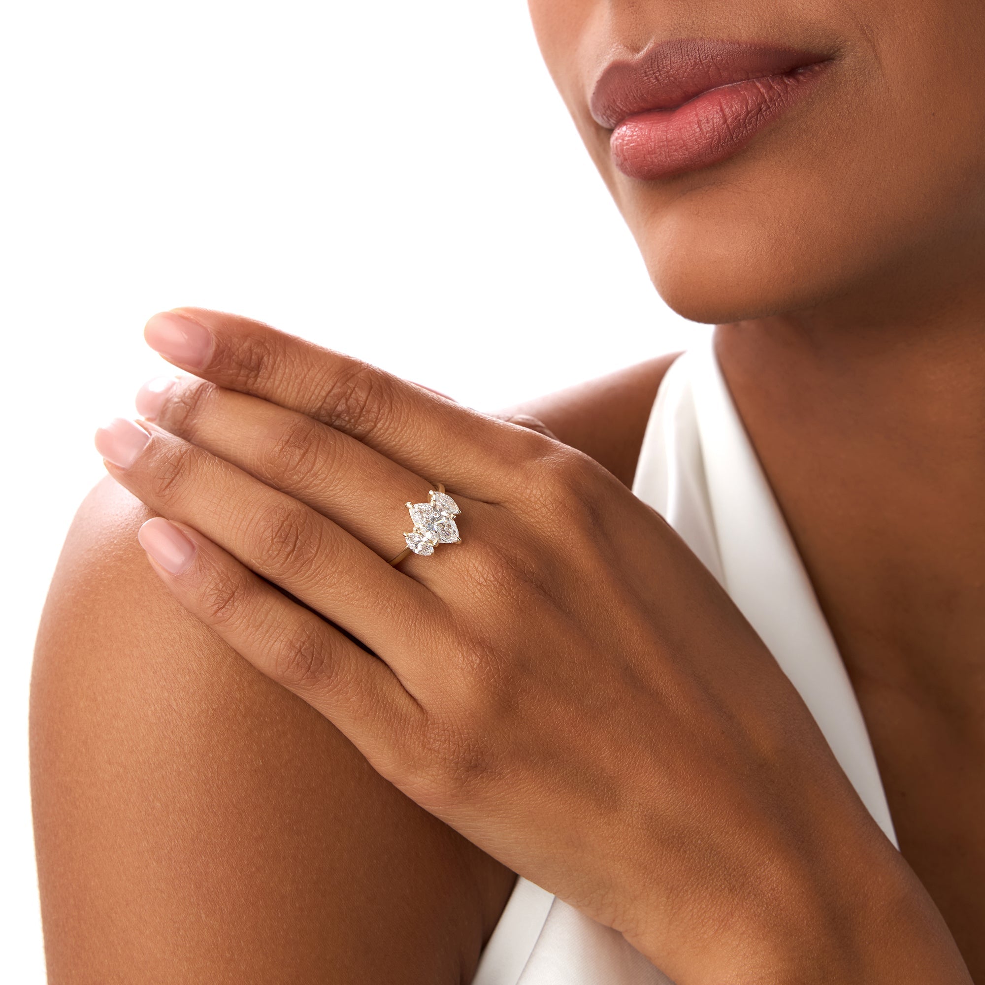 Marquise Shaped Three Stone Lab Grown Diamond Engagement Ring