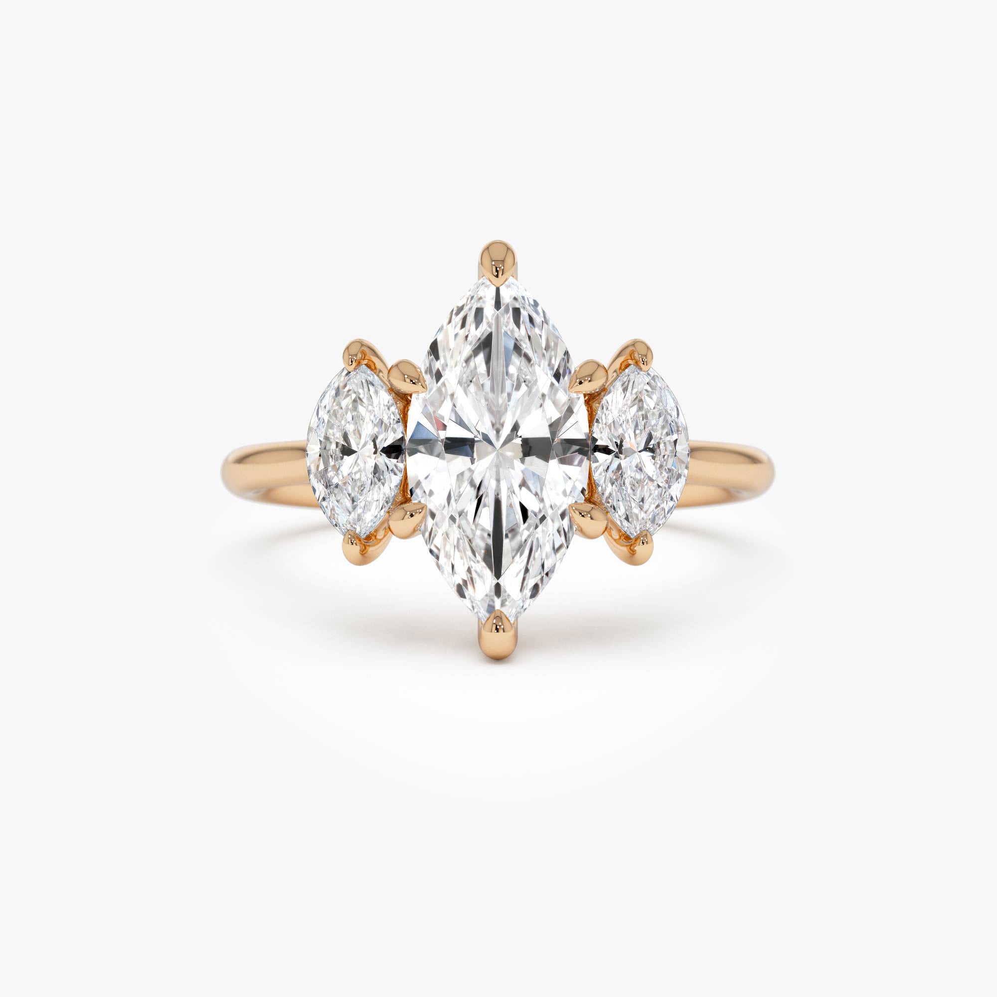Marquise Shaped Three Stone Lab Grown Diamond Engagement Ring