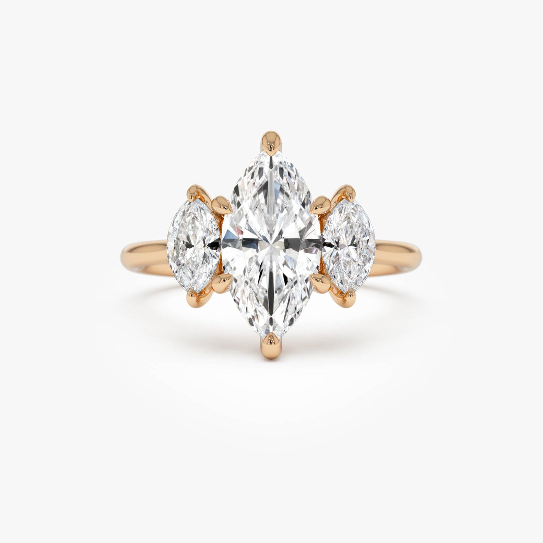 Marquise Shaped Three Stone Lab Grown Diamond Engagement Ring