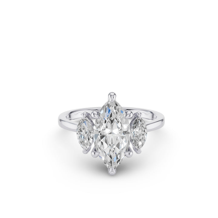 Marquise Shaped Three Stone Lab Grown Diamond Engagement Ring