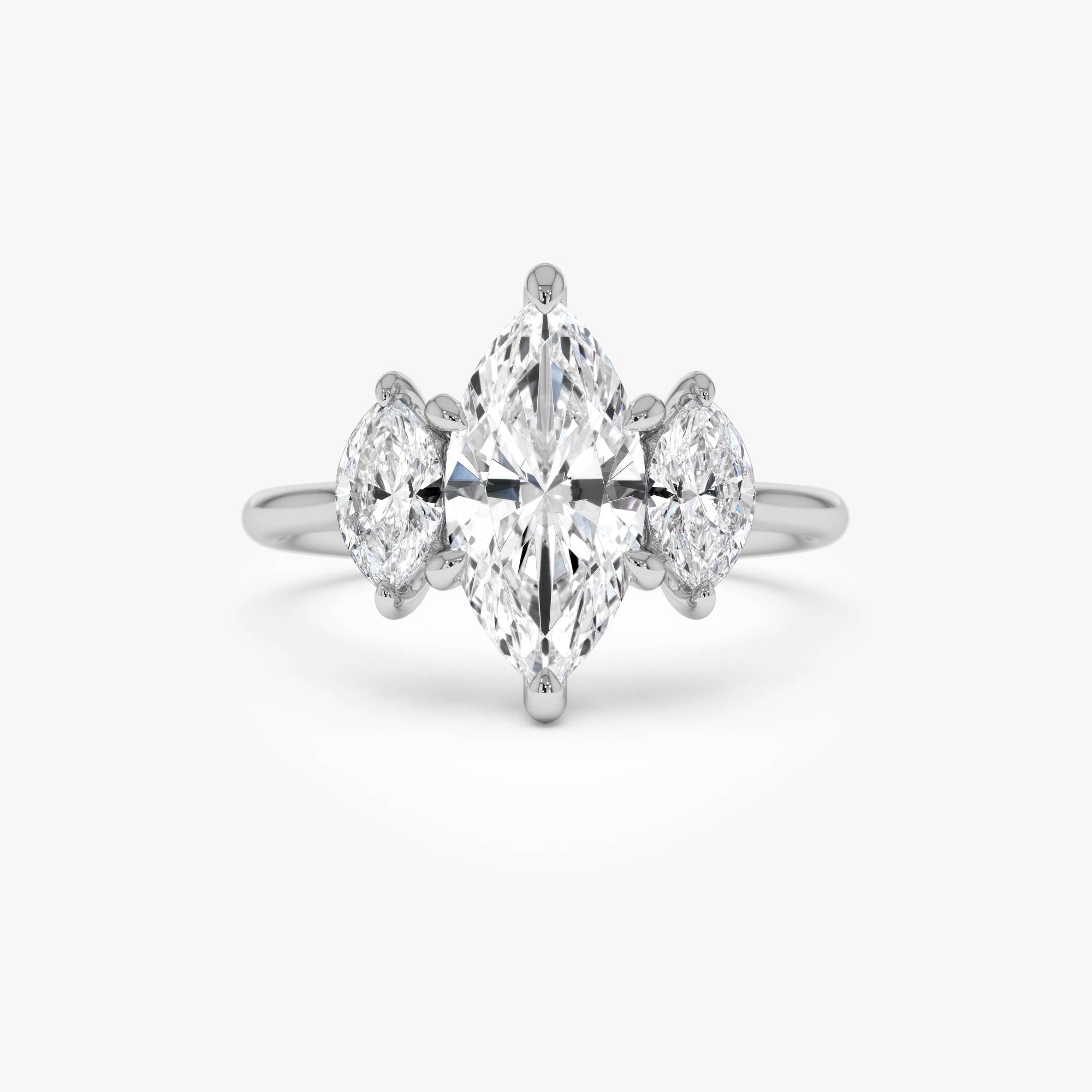 Marquise Shaped Three Stone Lab Grown Diamond Engagement Ring