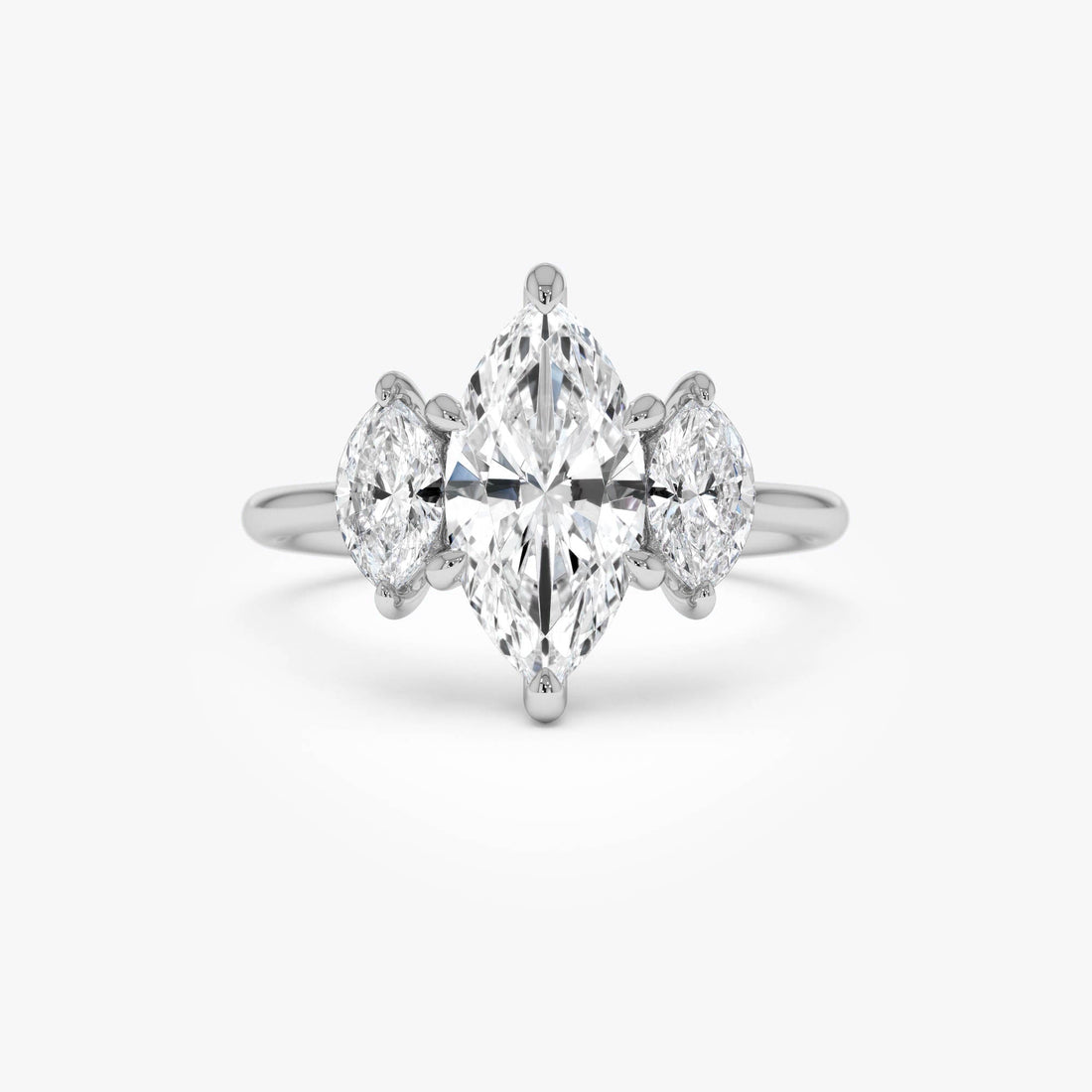 Marquise Shaped Three Stone Lab Grown Diamond Engagement Ring