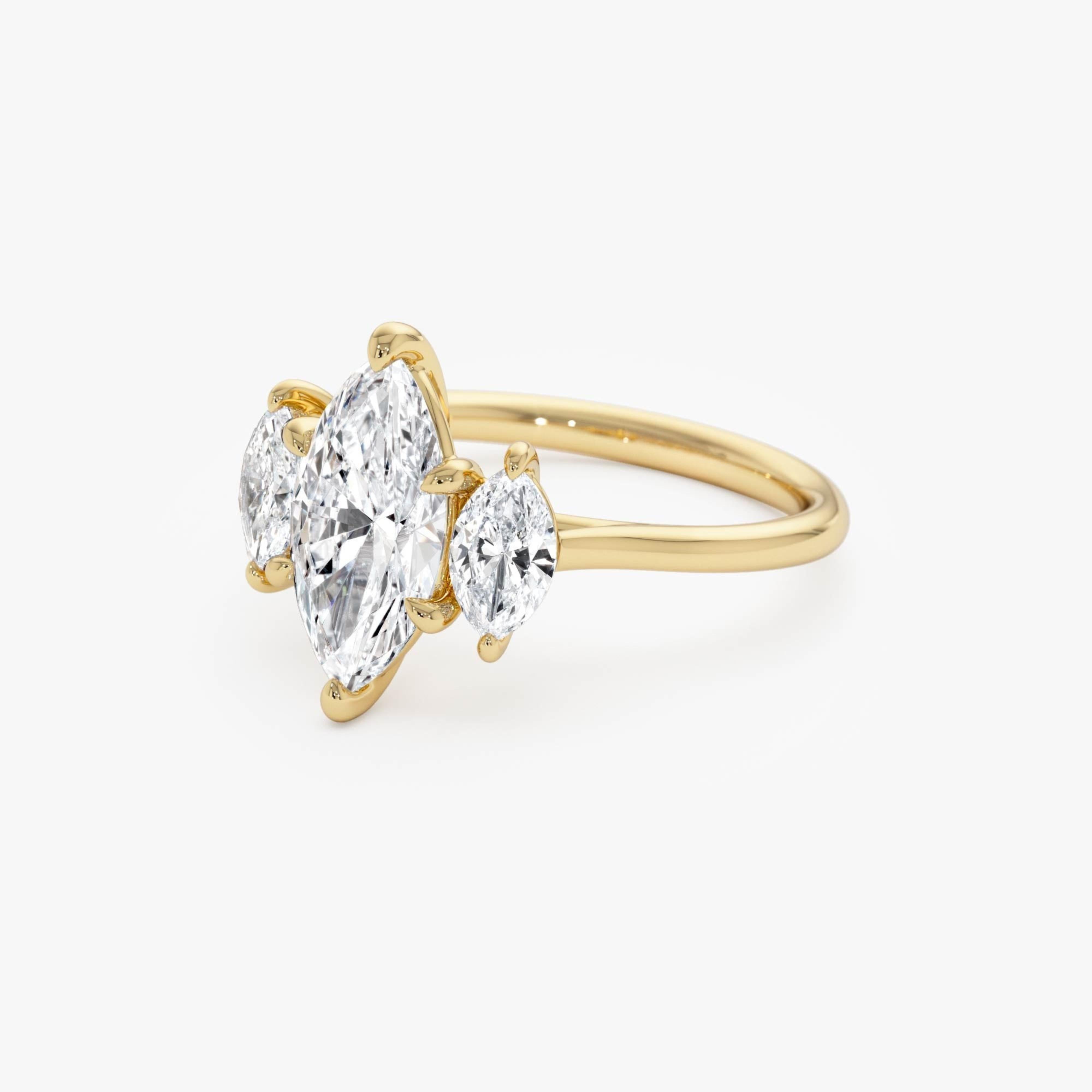 Marquise Shaped Three Stone Lab Grown Diamond Engagement Ring