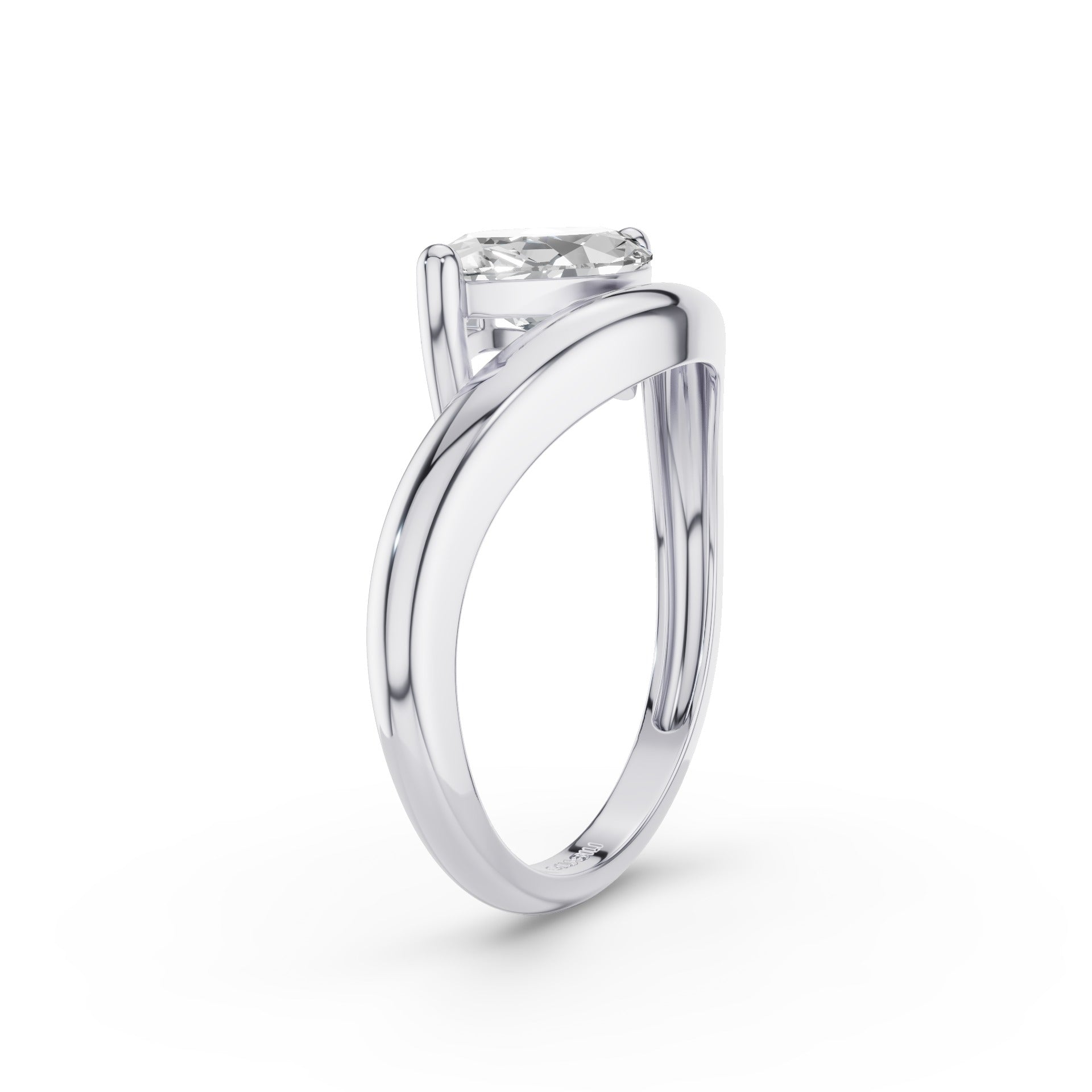 Marquise Shaped Wavy Sleek Design Lab Diamond Engagement Ring