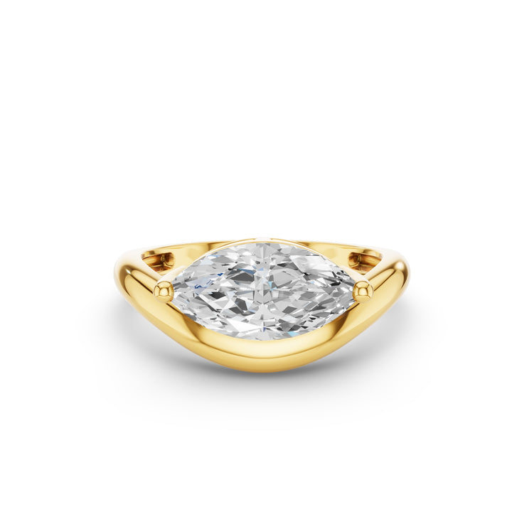 Marquise Shaped Wavy Sleek Design Lab Diamond Engagement Ring