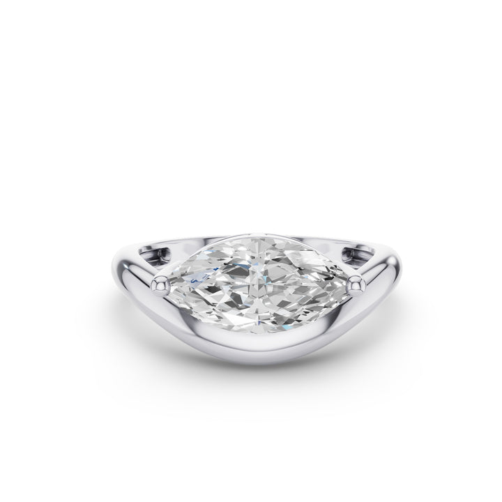 Marquise Shaped Wavy Sleek Design Lab Diamond Engagement Ring