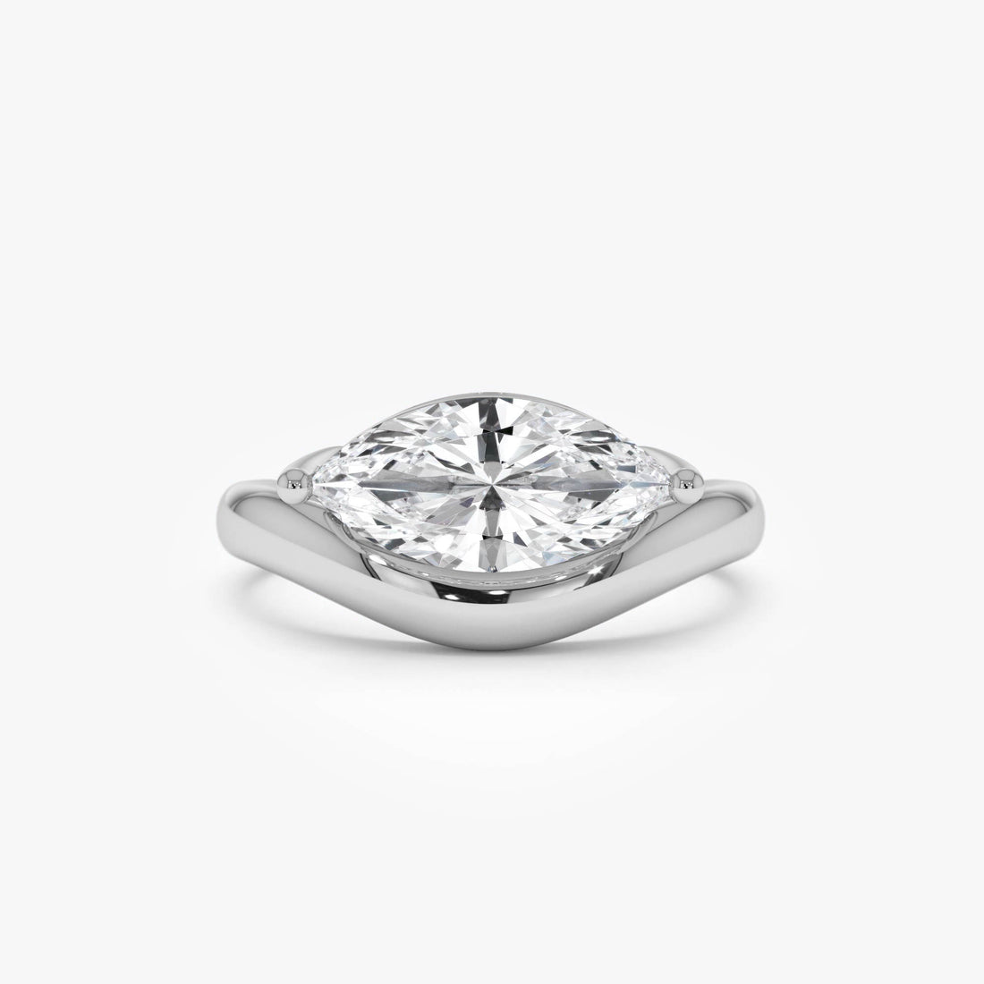 Marquise Shaped Wavy Sleek Design Lab Diamond Engagement Ring