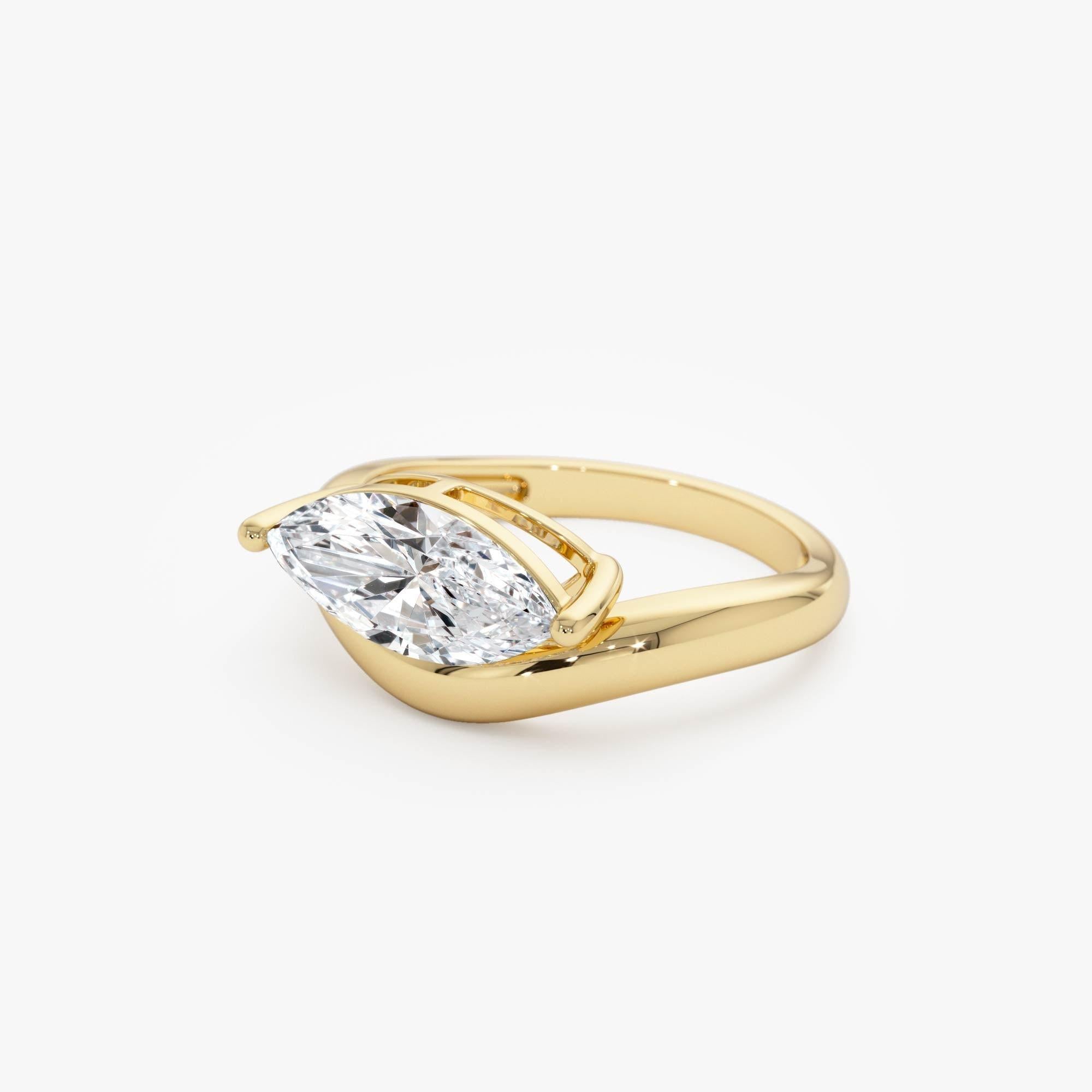 Marquise Shaped Wavy Sleek Design Lab Diamond Engagement Ring