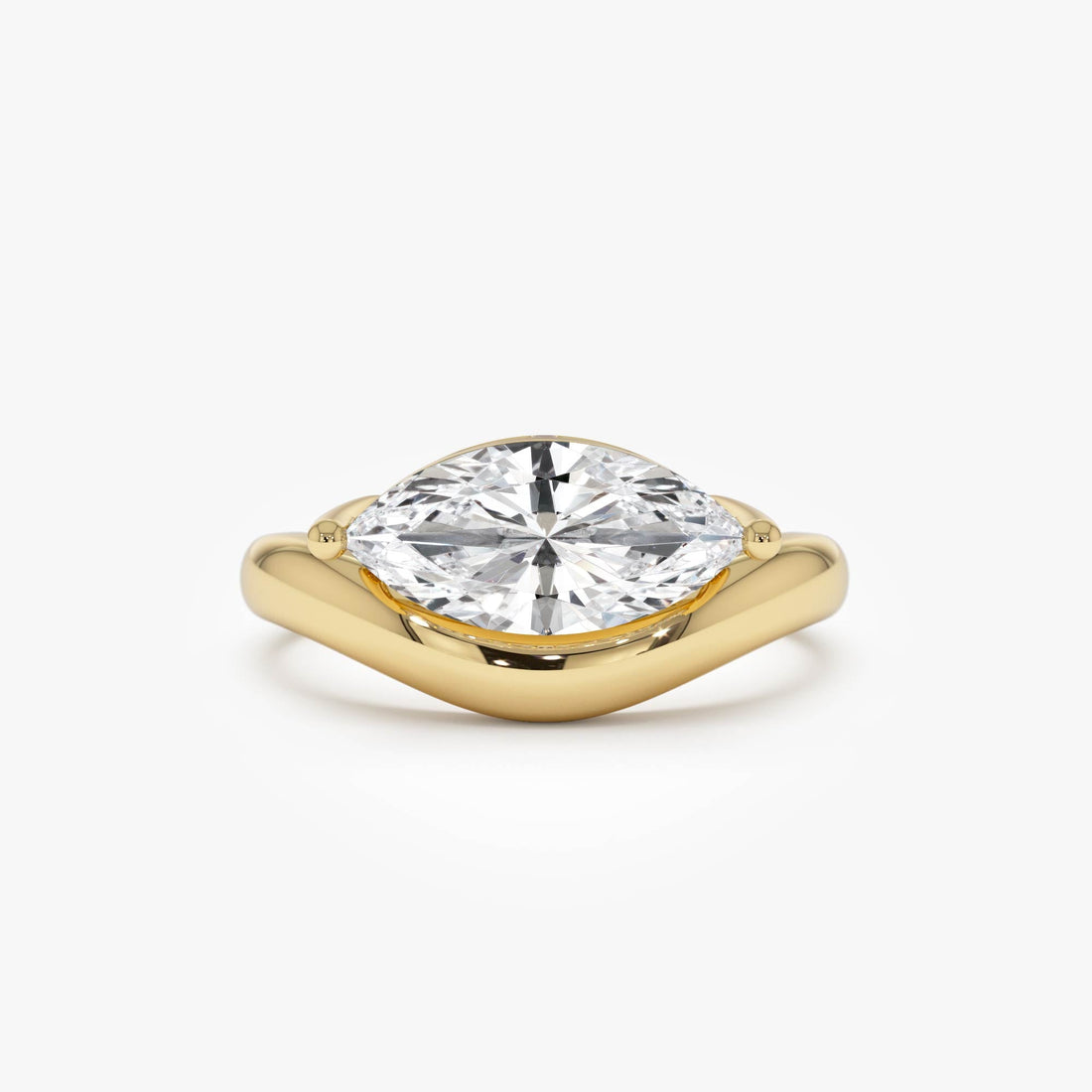 Marquise Shaped Wavy Sleek Design Lab Diamond Engagement Ring