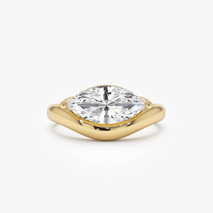 Marquise Shaped Wavy Sleek Design Lab Diamond Engagement Ring