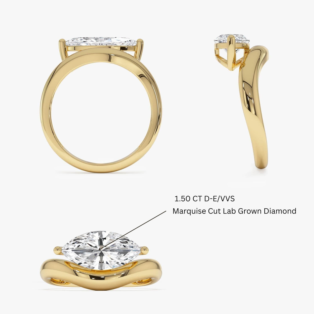 Marquise Shaped Wavy Sleek Design Lab Diamond Engagement Ring