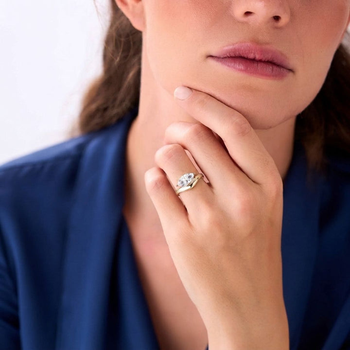 Marquise Shaped Wavy Sleek Design Lab Diamond Engagement Ring