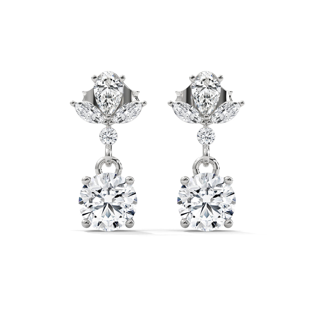 Pair of diamond earrings on a white background