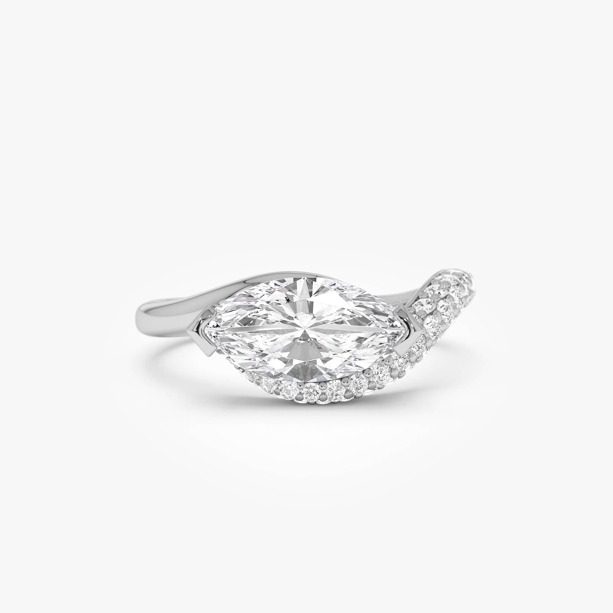 Marqusie Shaped Curved Pavé Band Enagement Ring