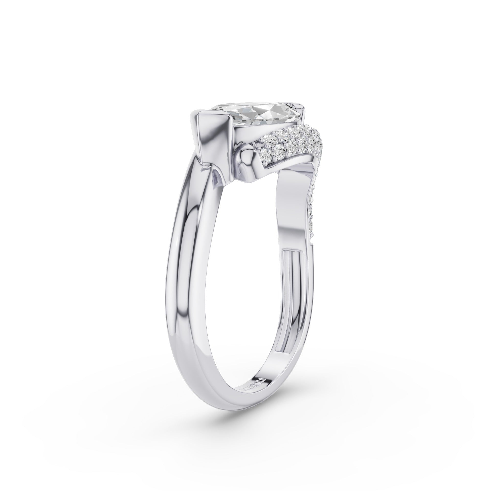 Marqusie Shaped Curved Pavé Band Enagement Ring