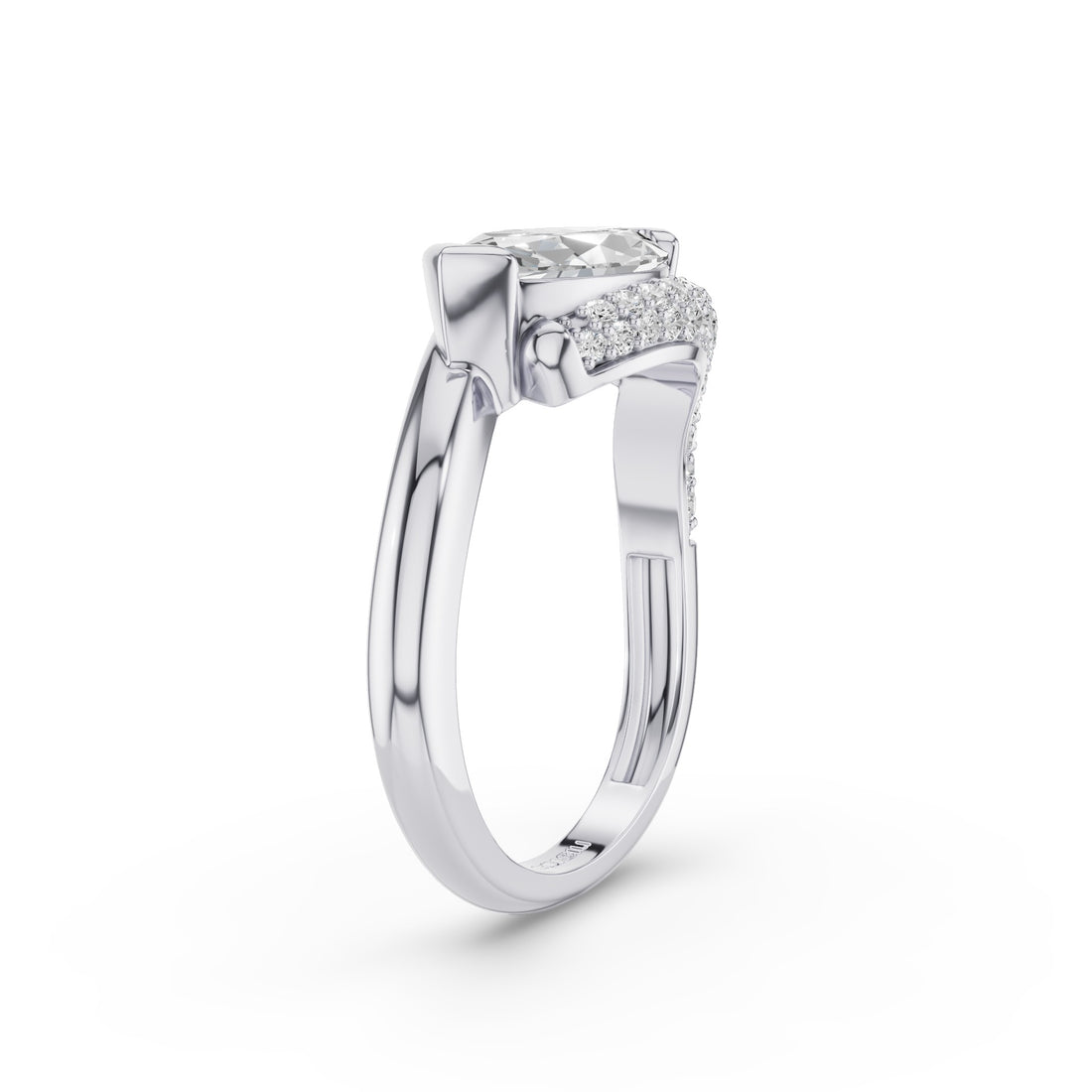 Marqusie Shaped Curved Pavé Band Enagement Ring