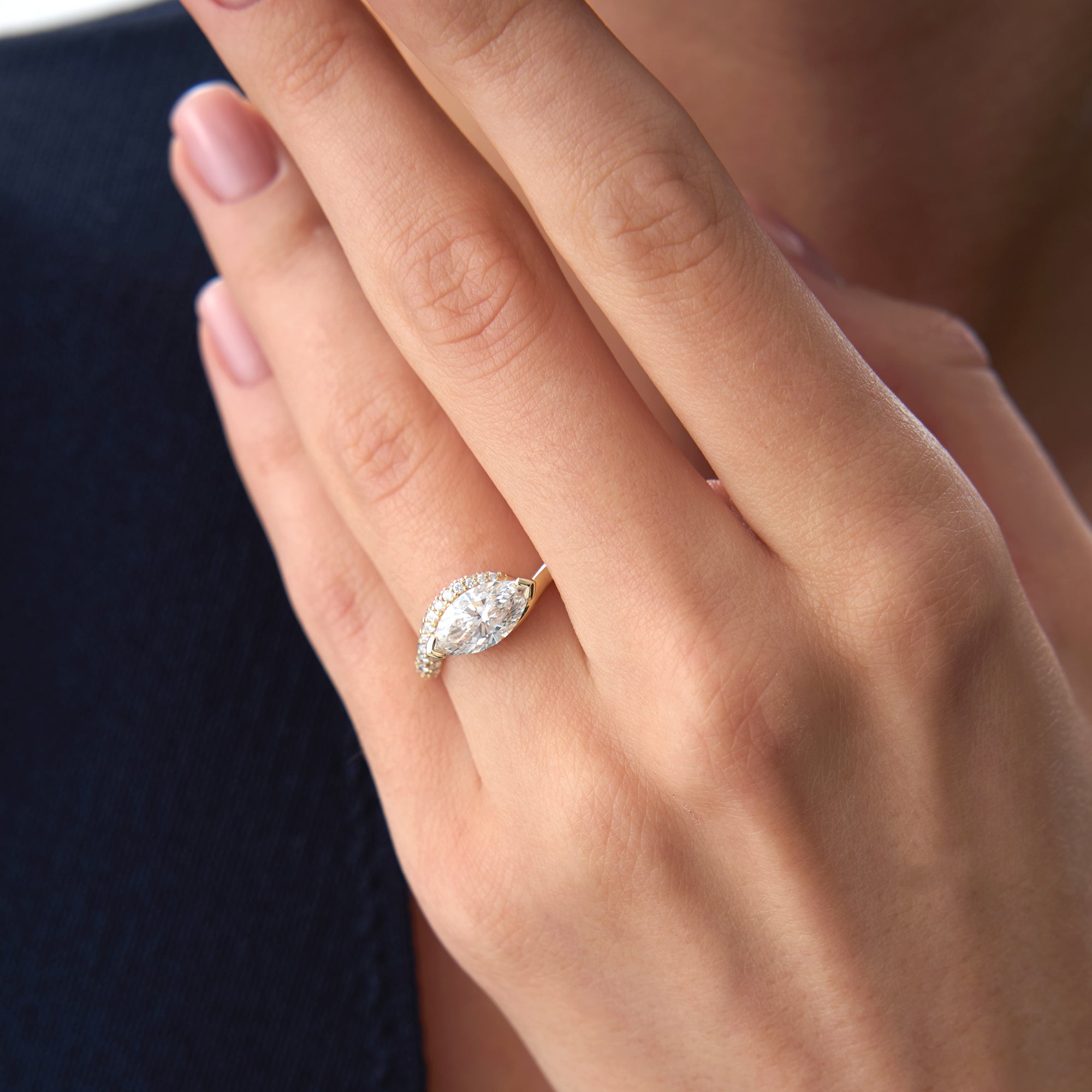 Marqusie Shaped Curved Pavé Band Enagement Ring