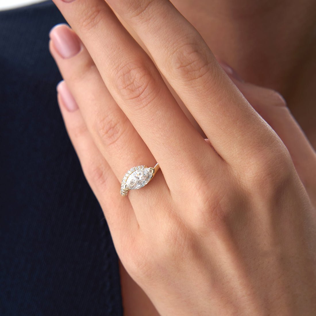 Marqusie Shaped Curved Pavé Band Enagement Ring