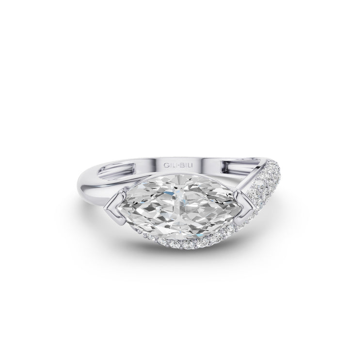 Marqusie Shaped Curved Pavé Band Enagement Ring