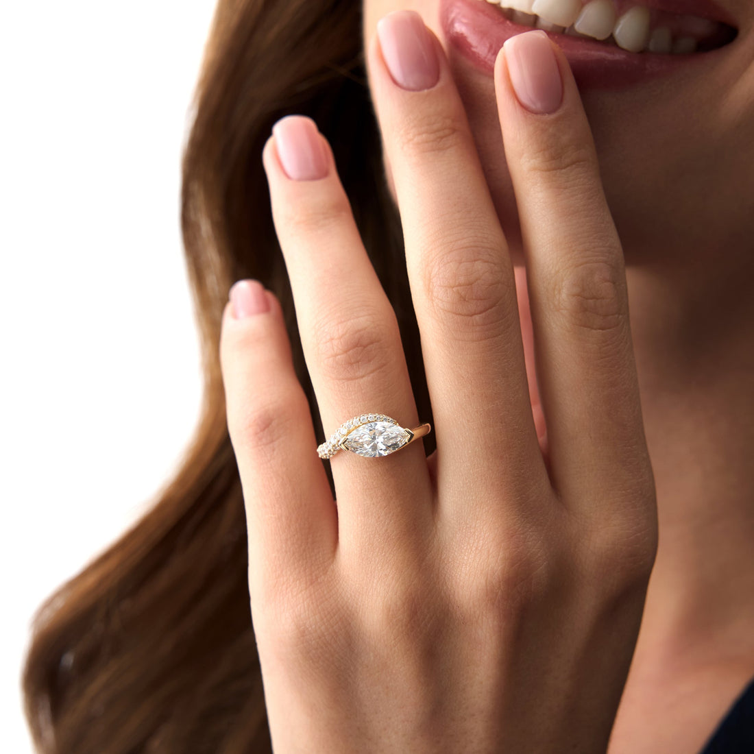 Marqusie Shaped Curved Pavé Band Enagement Ring